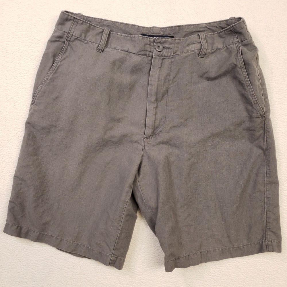 SONOMA Linen Shorts Men 34 Gray Cotton Blend Flat Front Casual Summer 9" Inseam